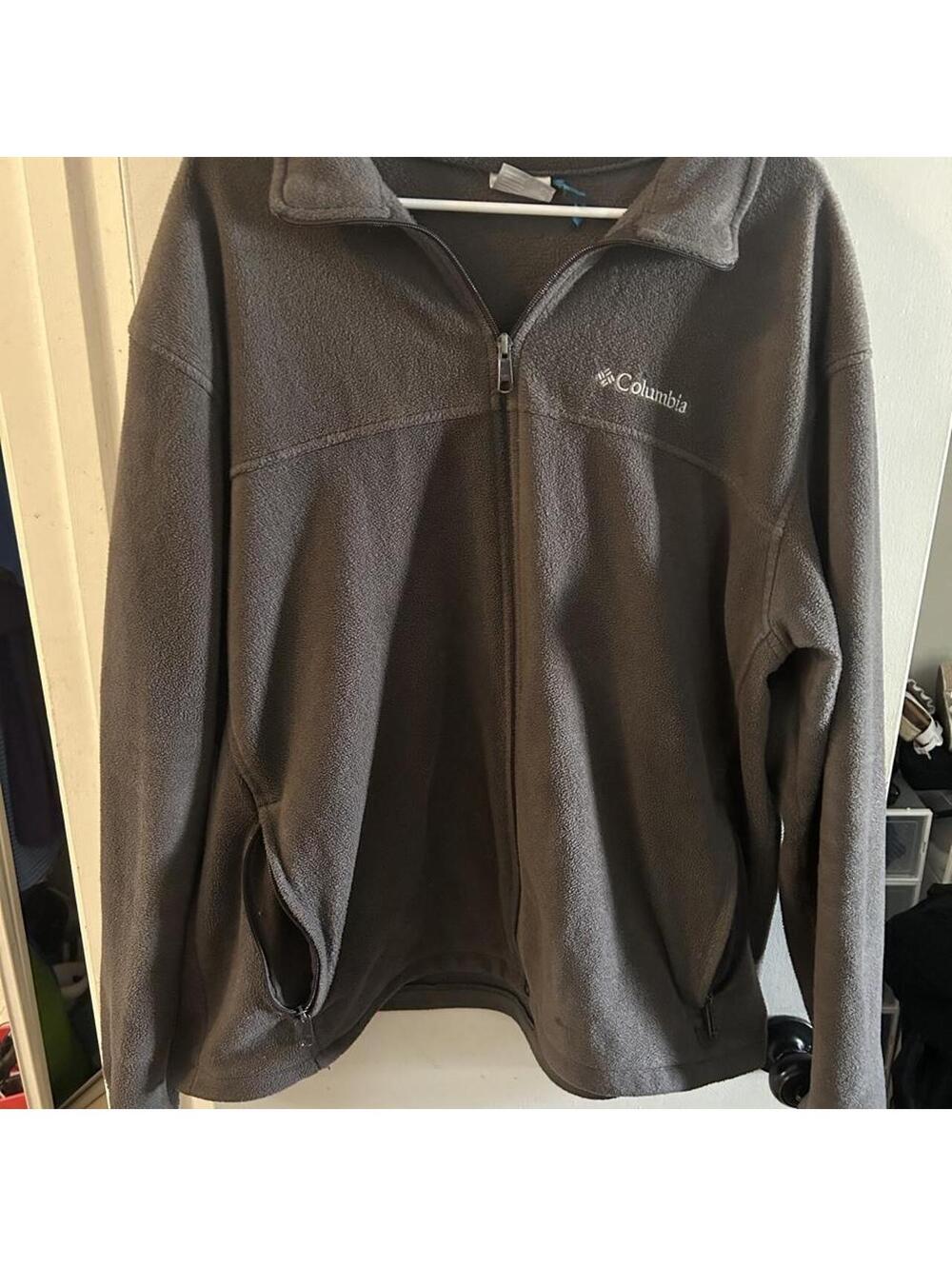Columbia fleece jacket in gray & brown with classic chest logo size 2XL